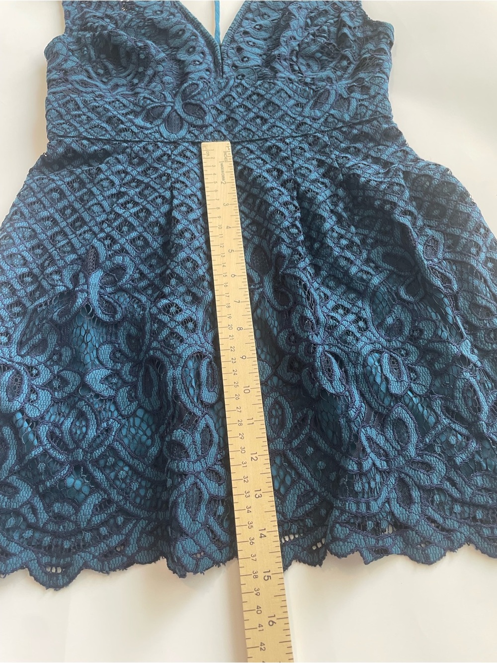 Free People Deep V-Neck Sapphire Blue Teal Lace Mini Dress Urban Outfitters T - Picture 13 of 15